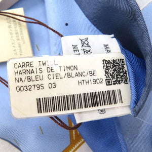 未使用品 エルメス カレ90 Harnais de Timon アルネ ド ティモン ツイルスカーフ シルク BLEU CIEL BLANC BE 1199【中古】HERMES