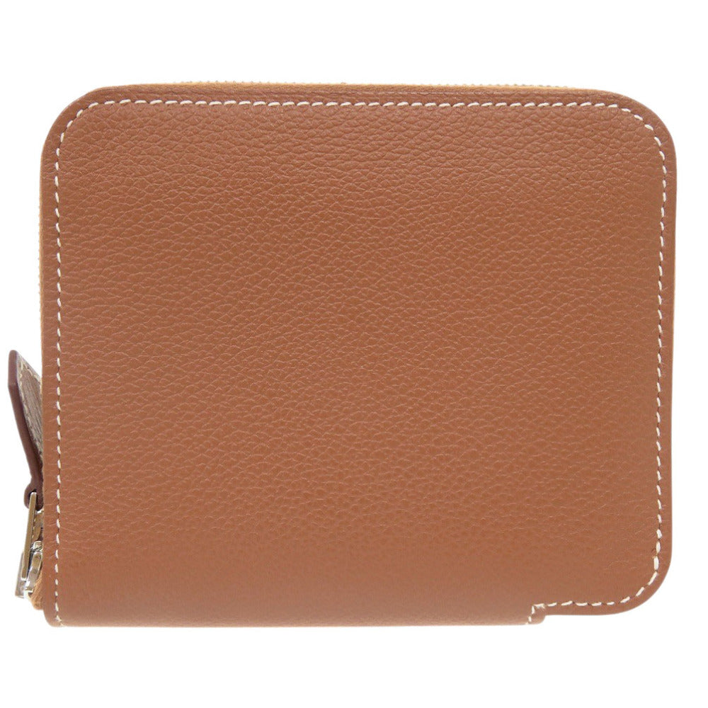 新品同様 エルメス アザップ シルクイン コンパクト エバーカラー ゴールド シルバー金具 B刻印(2023年製) コインケース 財布 茶 1224【中古】HERMES