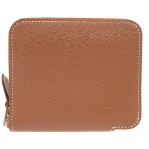 新品同様 エルメス アザップ シルクイン コンパクト エバーカラー ゴールド シルバー金具 B刻印(2023年製) コインケース 財布 茶 1224【中古】HERMES