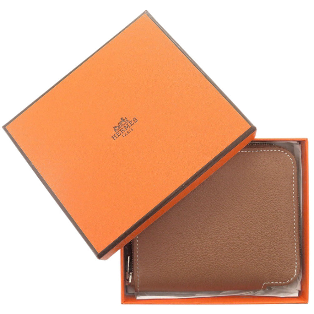 新品同様 エルメス アザップ シルクイン コンパクト エバーカラー ゴールド シルバー金具 B刻印(2023年製) コインケース 財布 茶 1224【中古】HERMES