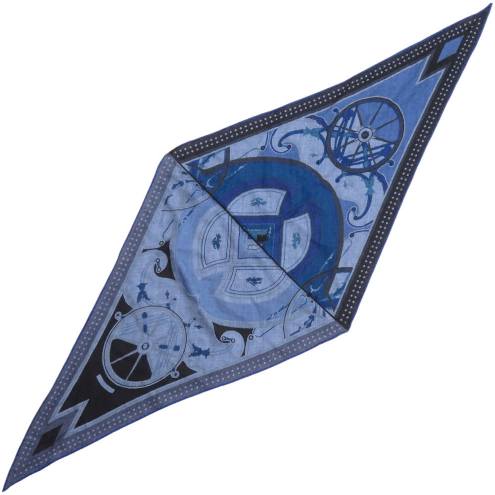 美品 エルメス ロサンジュ WASHINGTON'S CARRIAGE ジョージワシントンの馬車 シルク カシミヤ ブルー 青 スカーフ 1232【中古】HERMES