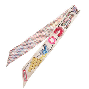 新品同様 エルメス ツイリー Chevaloscope Neon シュヴァロスコープ ネオン 853954S 01 シルク ホワイト マルチカラー スカーフ 1233【中古】HERMES