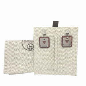 未使用 エルメス アスドゥクール Z刻印(2021年製) ハート レザー メタル ブラウン 茶 シルバー ピアス 1256【中古】HERMES