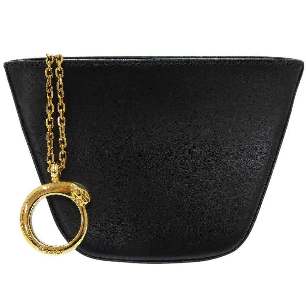 美品 カルティエ パンテール パンサー カーフレザー ブラック ポーチ 黒 1270【中古】CARTIER