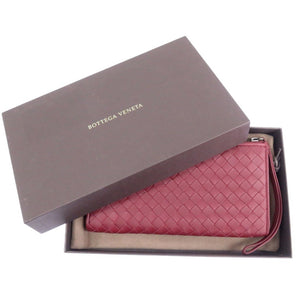 未使用品 ボッテガヴェネタ イントレチャート レザー バーガンディ L字ファスナー 長財布 赤 1304【中古】BOTTEGAVENETA