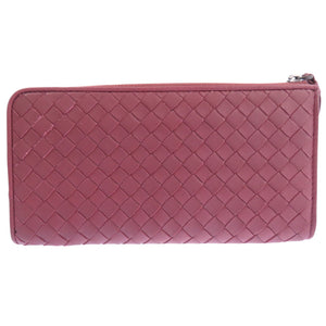 未使用品 ボッテガヴェネタ イントレチャート レザー バーガンディ L字ファスナー 長財布 赤 1304【中古】BOTTEGAVENETA