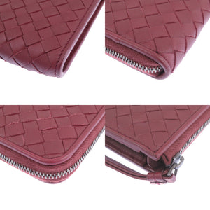 未使用品 ボッテガヴェネタ イントレチャート レザー バーガンディ L字ファスナー 長財布 赤 1304【中古】BOTTEGAVENETA