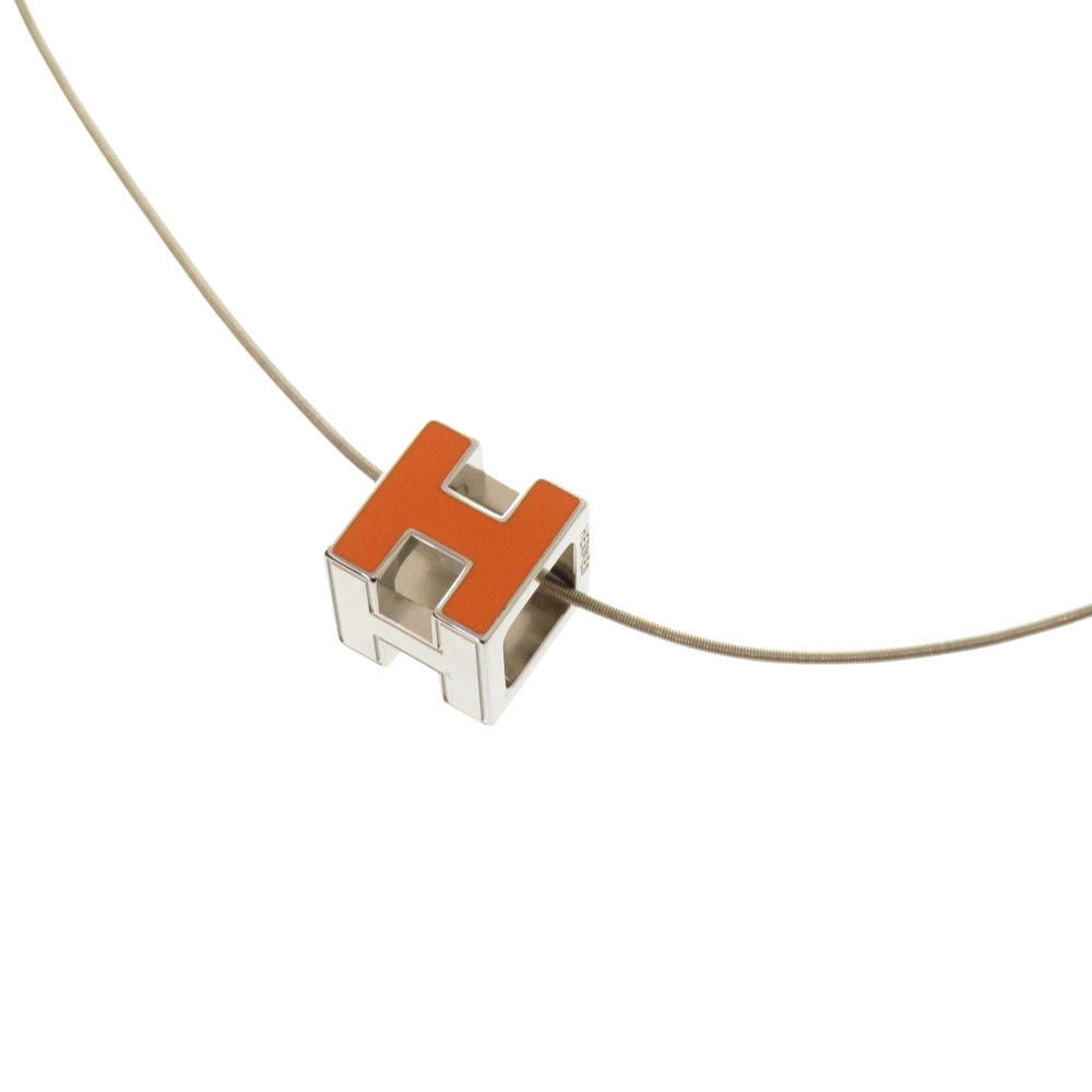 美品 エルメス カージュドアッシュ シルバー オレンジ Hキューブ ネックレス 1327 【中古】 HERMES