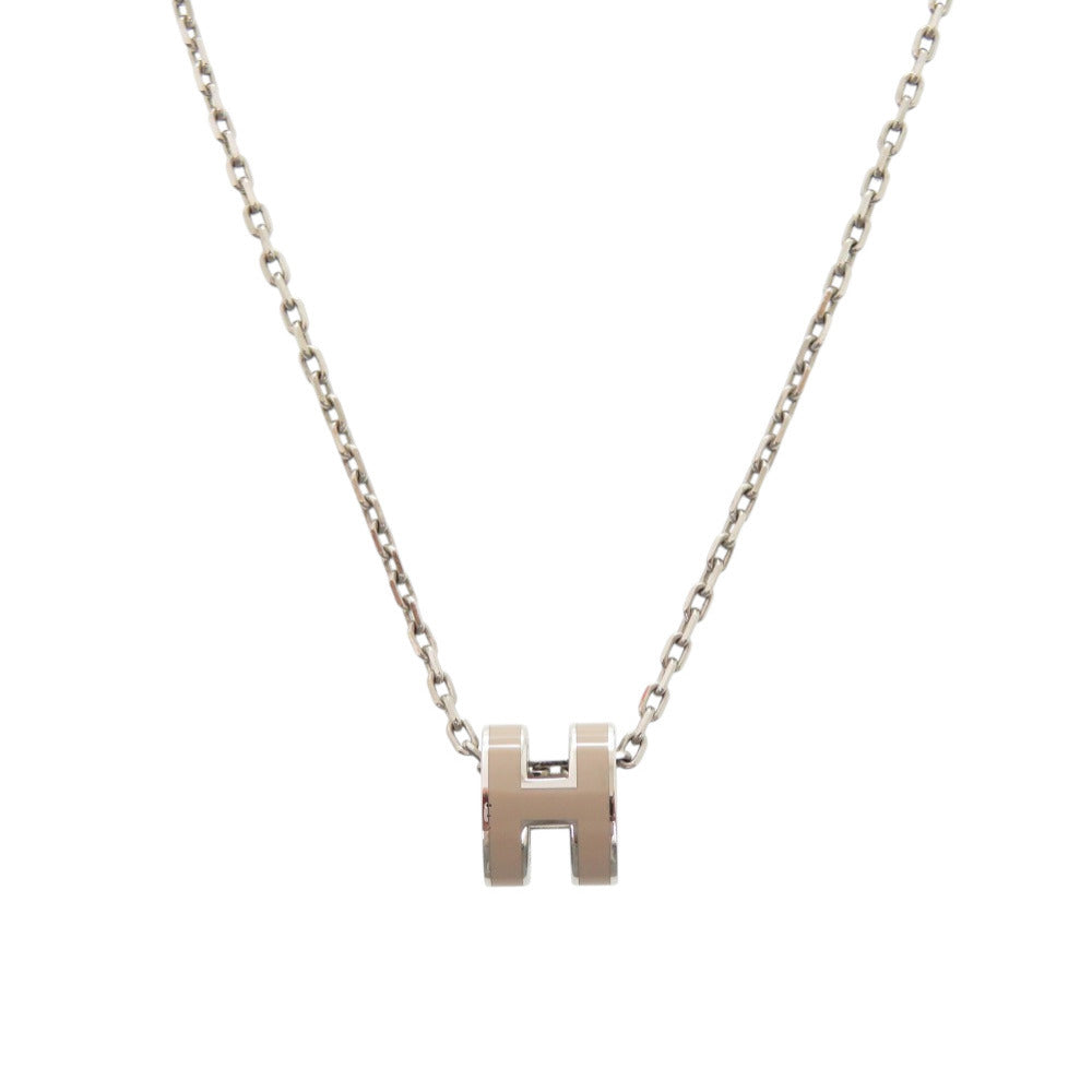 新品同様 エルメス ポップアッシュ ミニ H ロゴ ベージュ シルバー金具 ネックレス 1329 【中古】 HERMES