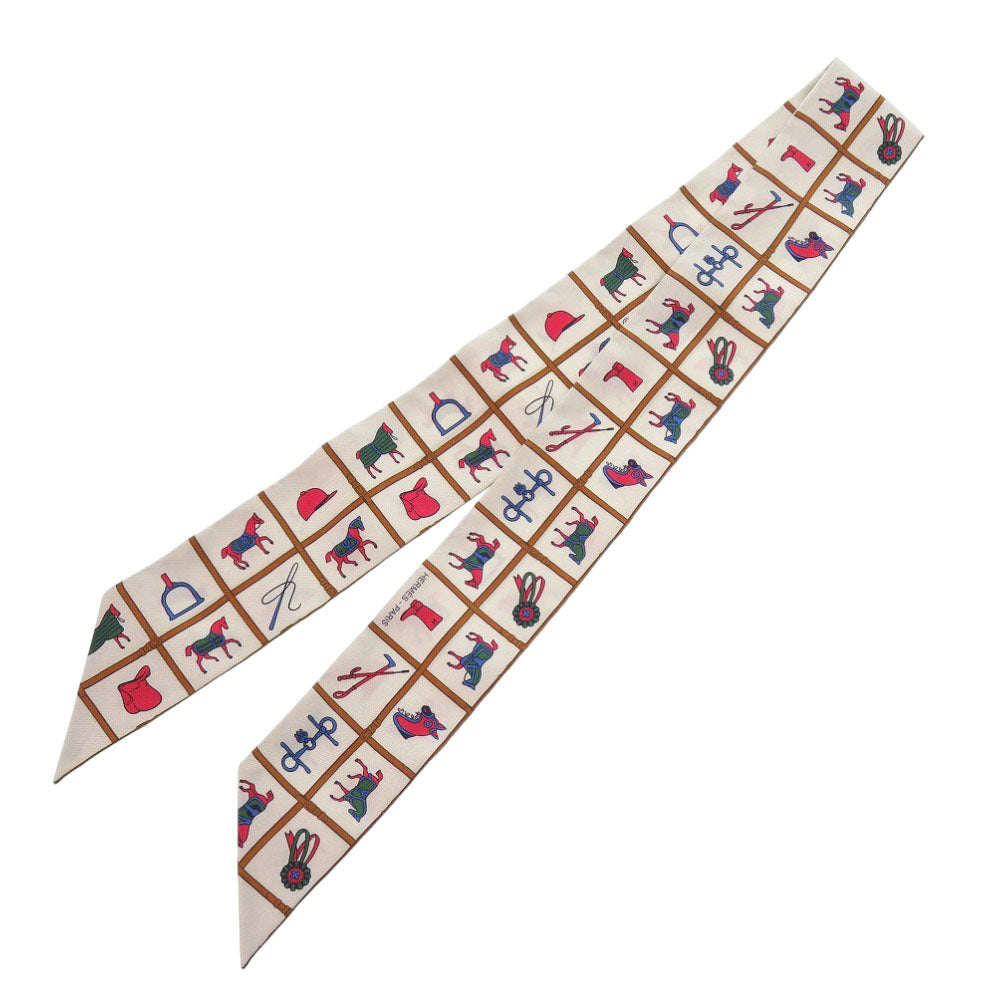 美品 エルメス ツイリー Couvertures et Tenues 馬着 シルク クリーム スカーフ 白 1410【中古】HERMES