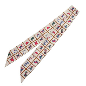 美品 エルメス ツイリー Couvertures et Tenues 馬着 シルク クリーム スカーフ 白 1410【中古】HERMES