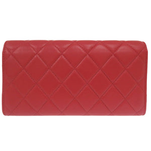 新品同様 シャネル 19 マトラッセ ラムスキン レッド 長財布 赤 1433【中古】CHANEL