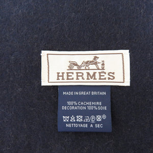 新品同様 エルメス ラッキー クローバー カシミヤ マフラー ブラウン/ネイビー 1447【中古】HERMES カシミア 男女兼用
