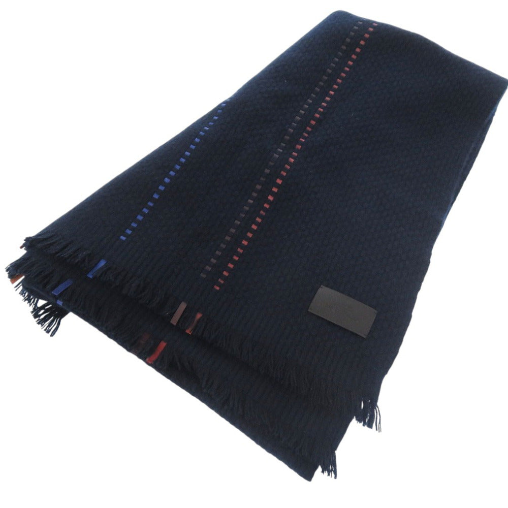 新品同様 エルメス マフラー 40×180 レザー編み込み カシミヤ ネイビー 1479【中古】HERMES