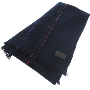 新品同様 エルメス マフラー 40×180 レザー編み込み カシミヤ ネイビー 1479【中古】HERMES