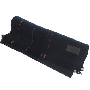 新品同様 エルメス マフラー 40×180 レザー編み込み カシミヤ ネイビー 1479【中古】HERMES