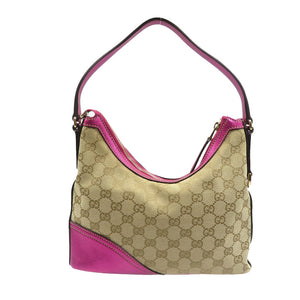 美品 グッチ インターロッキング 182489 GGキャンバス レザー ベージュ ピンク ショルダーバッグ 1492【中古】GUCCI