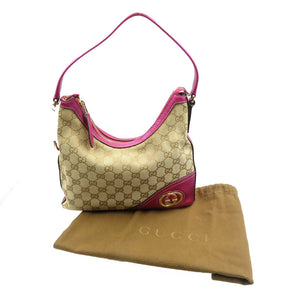 美品 グッチ インターロッキング 182489 GGキャンバス レザー ベージュ ピンク ショルダーバッグ 1492【中古】GUCCI