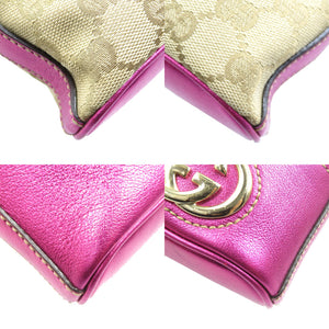 美品 グッチ インターロッキング 182489 GGキャンバス レザー ベージュ ピンク ショルダーバッグ 1492【中古】GUCCI