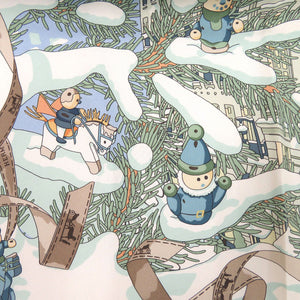 新品同様 エルメス カレ45 プチカレ Noel au 24 Faubourg フォーブル24番地のクリスマス ガヴロッシュ シルク ライトブルー スカーフ 1512【中古】HERMES