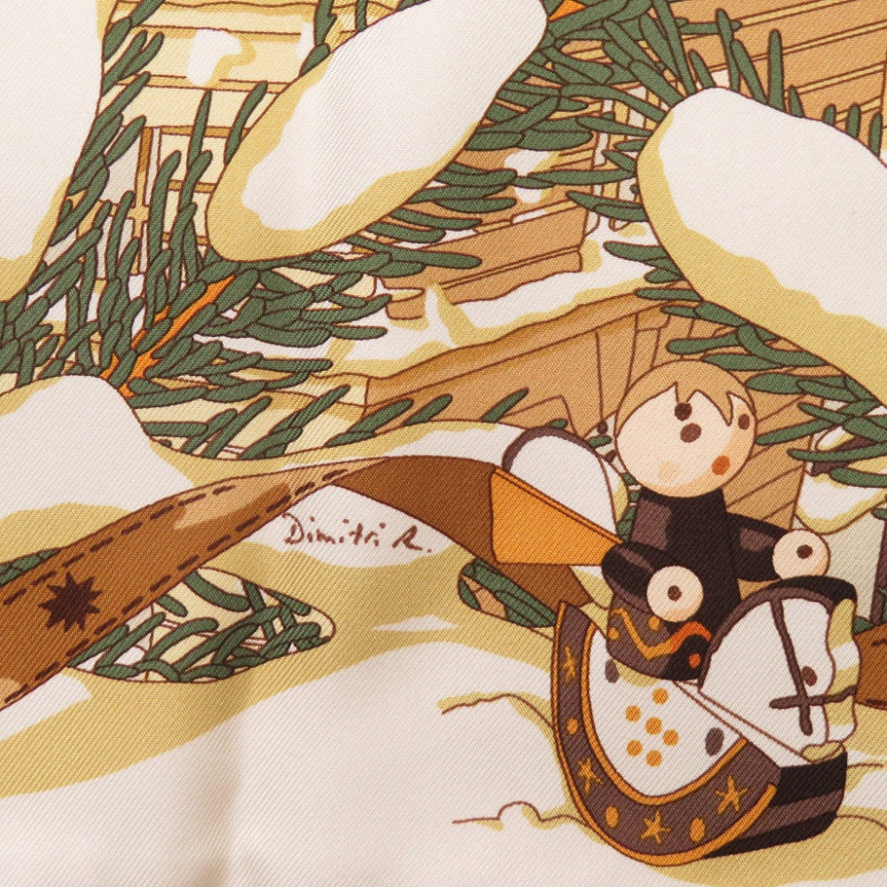 新品同様 エルメス カレ45 ガヴロッシュ フォーブル 24番地のクリスマス シルク ジョーヌ スカーフ 1514【中古】HERMES