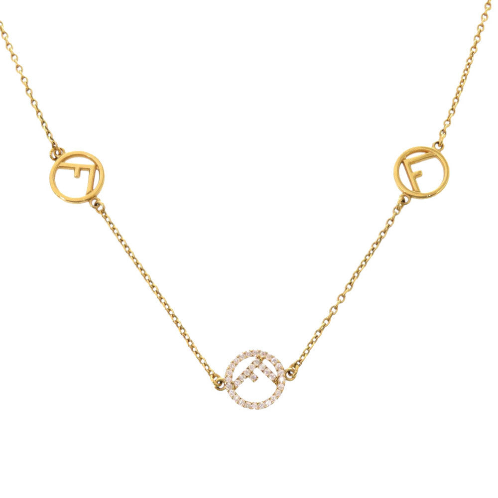 美品 フェンディ エフイズ フェンディ ストーン メタル ゴールド ネックレス アクセサリー 1515 【中古】 FENDI