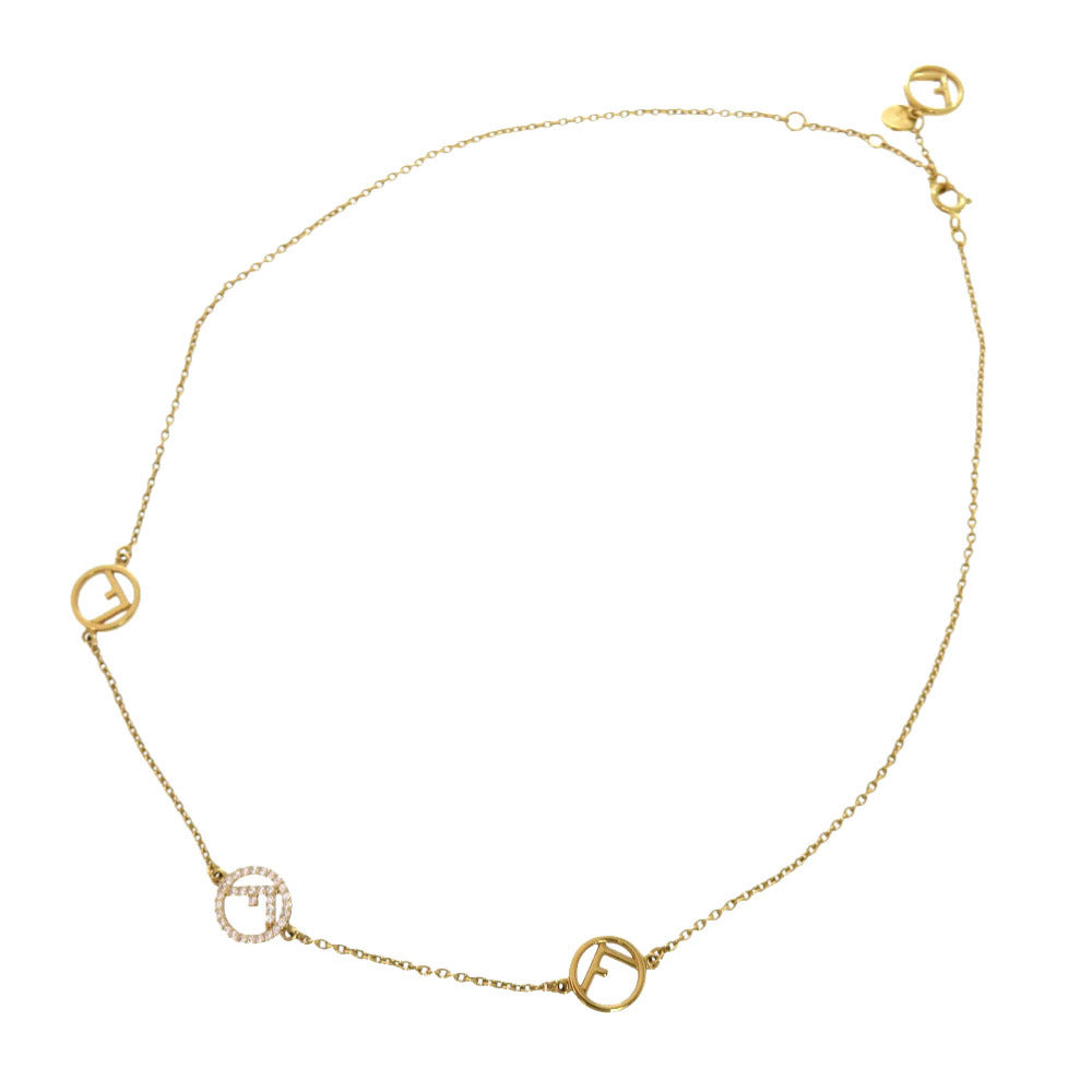 美品 フェンディ エフイズ フェンディ ストーン メタル ゴールド ネックレス アクセサリー 1515 【中古】 FENDI