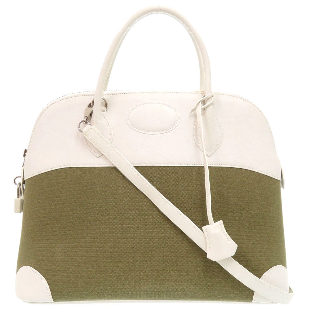 美品 エルメス ボリード37 トワルジベシエール ヴォースイフト カーキ ホワイト □K刻印 ハンドバッグ 1537 【中古】 HERMES