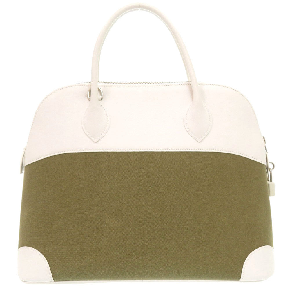 美品 エルメス ボリード37 トワルジベシエール ヴォースイフト カーキ ホワイト □K刻印 ハンドバッグ 1537 【中古】 HERMES