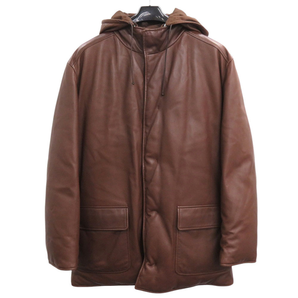 美品 エルメス リバーシブル ダウンジャケット サイズ52 ブラウン レザー ナイロン ダウン 茶 メンズ 1537-6 【中古】 HERMES