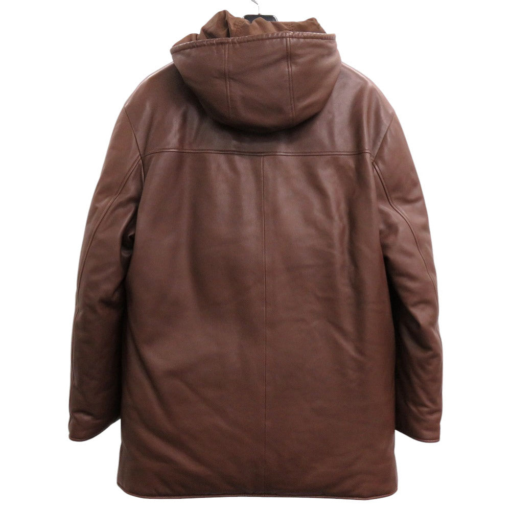 美品 エルメス リバーシブル ダウンジャケット サイズ52 ブラウン レザー ナイロン ダウン 茶 メンズ 1537-6 【中古】 HERMES