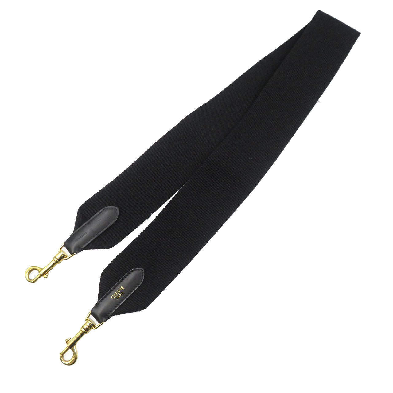新品同様 セリーヌ キャンバス レザー ゴールド金具 ブラック ショルダーストラップ 1563【中古】CELINE