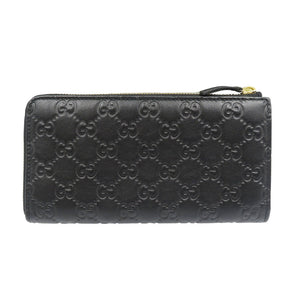 新品同様 グッチ 332747 グチシマ レザー ゴールド金具 ブラック L字ファスナー 長財布 1580【中古】GUCCI