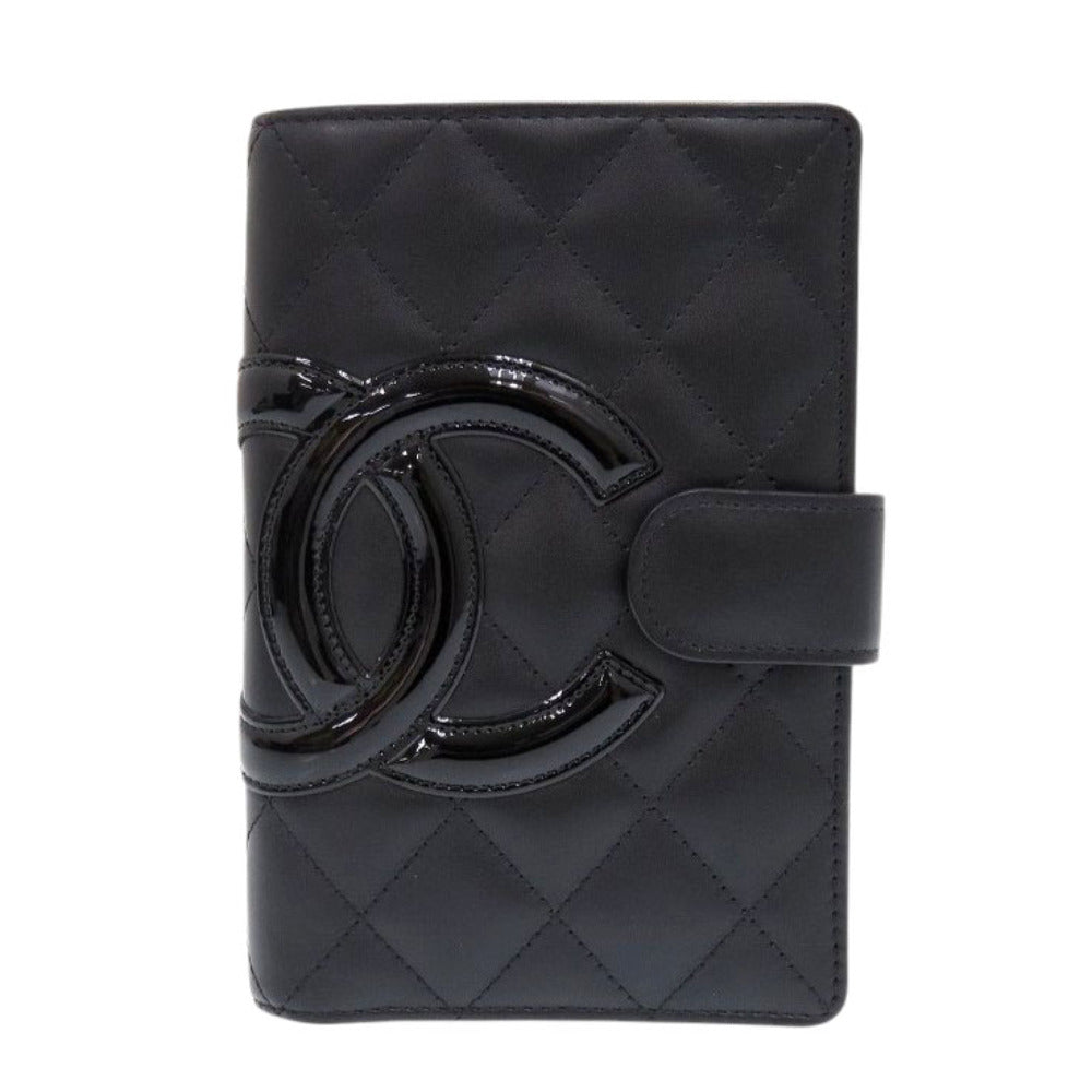 新品同様 シャネル カンボンライン A50080 ラムスキン 16番台 ブラック ココマーク 二つ折り財布 黒 1594【中古】CHANEL