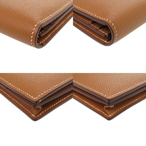 美品 エルメス ベアンスフレ ヴォーエプソン ゴールド シルバー金具 C刻印(2018年製) 長財布 茶 1602【中古】HERMES