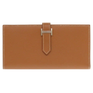 美品 エルメス ベアンスフレ ヴォーエプソン ゴールド シルバー金具 C刻印(2018年製) 長財布 茶 1602【中古】HERMES