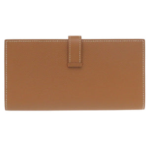 美品 エルメス ベアンスフレ ヴォーエプソン ゴールド シルバー金具 C刻印(2018年製) 長財布 茶 1602【中古】HERMES