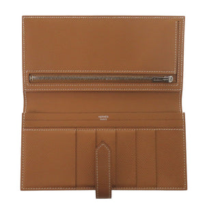 美品 エルメス ベアンスフレ ヴォーエプソン ゴールド シルバー金具 C刻印(2018年製) 長財布 茶 1602【中古】HERMES
