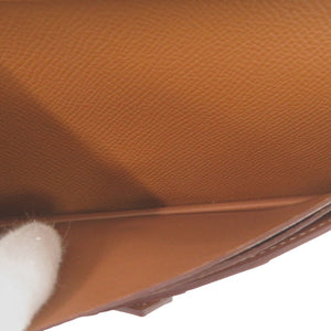 美品 エルメス ベアンスフレ ヴォーエプソン ゴールド シルバー金具 C刻印(2018年製) 長財布 茶 1602【中古】HERMES