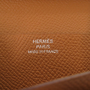 美品 エルメス ベアンスフレ ヴォーエプソン ゴールド シルバー金具 C刻印(2018年製) 長財布 茶 1602【中古】HERMES