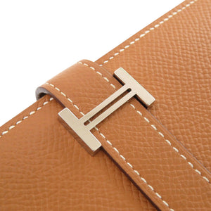 美品 エルメス ベアンスフレ ヴォーエプソン ゴールド シルバー金具 C刻印(2018年製) 長財布 茶 1602【中古】HERMES