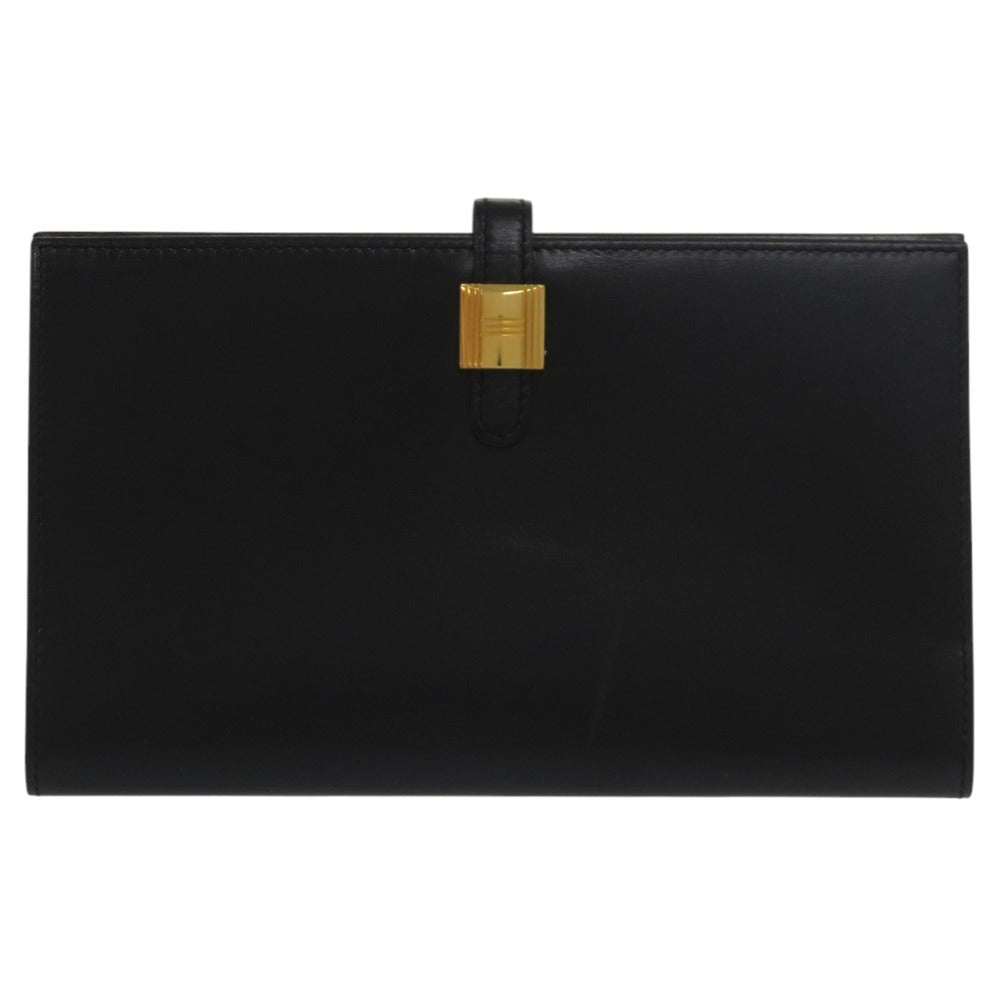 美品 エルメス ヴィンテージ ソミュールディアンヌ カデナモチーフ ボックスカーフ ブラック ゴールド金具 パスケース 札入れ 長財布 二つ折り財布 黒 1622【中古】HERMES