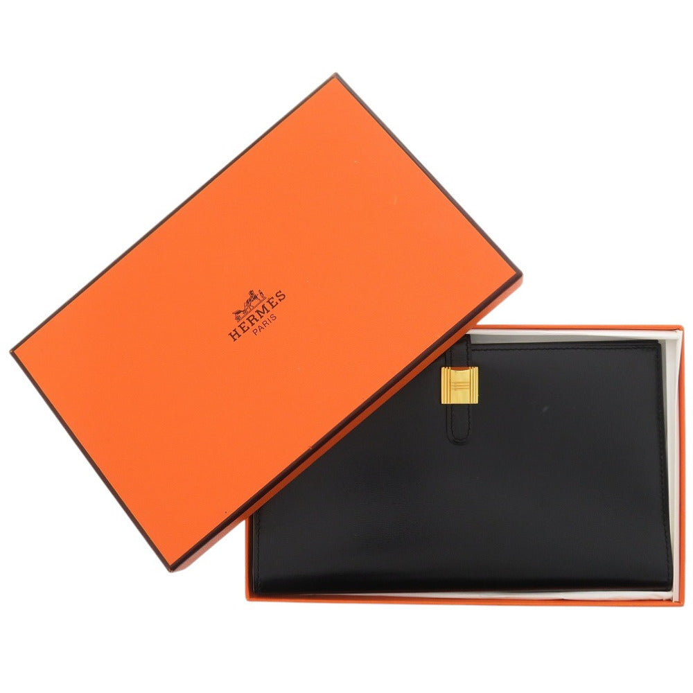 美品 エルメス ヴィンテージ ソミュールディアンヌ カデナモチーフ ボックスカーフ ブラック ゴールド金具 パスケース 札入れ 長財布 二つ折り財布 黒 1622【中古】HERMES
