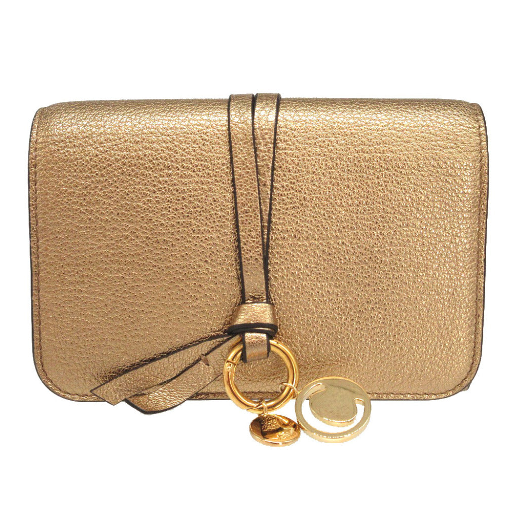 新品同様 クロエ アルファベット レザー ゴールド 3つ折り財布 財布 1626【中古】Chloe