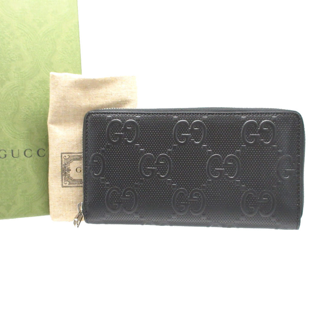 新品同様 グッチ 625558 ダブルG GGエンボス ブラック 黒 ラウンドファスナー長財布 財布 1632【中古】GUCCI