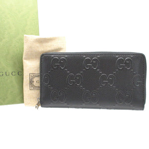 新品同様 グッチ 625558 ダブルG GGエンボス ブラック 黒 ラウンドファスナー長財布 財布 1632【中古】GUCCI