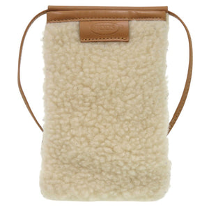 美品 トッズ ロゴ付き スマートフォン バッグ ショルダーバッグ 携帯 スマホアクセサリー ムートン ホワイト 1673【中古】TOD’S