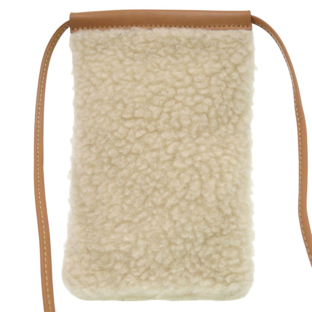 美品 トッズ ロゴ付き スマートフォン バッグ ショルダーバッグ 携帯 スマホアクセサリー ムートン ホワイト 1673【中古】TOD’S