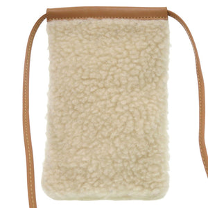 美品 トッズ ロゴ付き スマートフォン バッグ ショルダーバッグ 携帯 スマホアクセサリー ムートン ホワイト 1673【中古】TOD’S