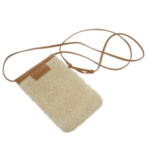 美品 トッズ ロゴ付き スマートフォン バッグ ショルダーバッグ 携帯 スマホアクセサリー ムートン ホワイト 1673【中古】TOD’S